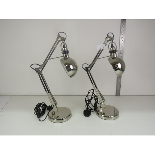 326 - 2 x CHROME EFFECT ANGLE POISE LAMPS