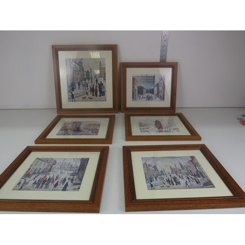 336 - 6 x SMALL FRAMED LOWRY PRINTS AND GIRAFFE CANVAS, COW AND PIG PICTURES AND GROSVENOR STAND