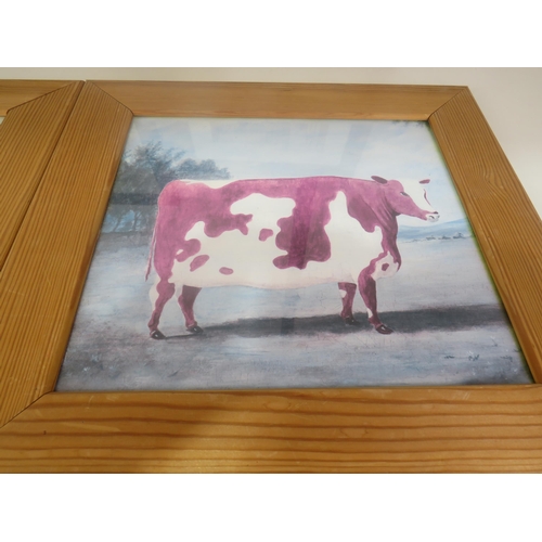 336 - 6 x SMALL FRAMED LOWRY PRINTS AND GIRAFFE CANVAS, COW AND PIG PICTURES AND GROSVENOR STAND