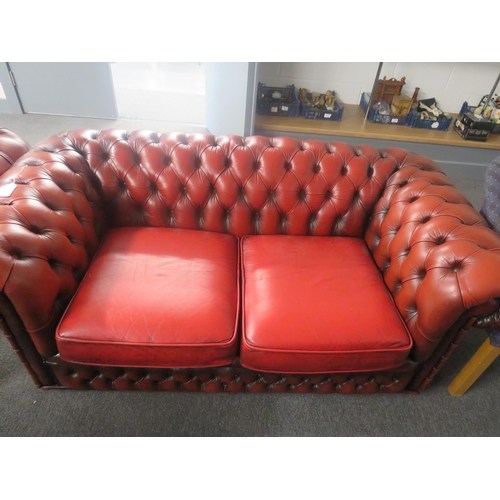 342 - TWO SEATER RED LEATHER CHESTERFIELD