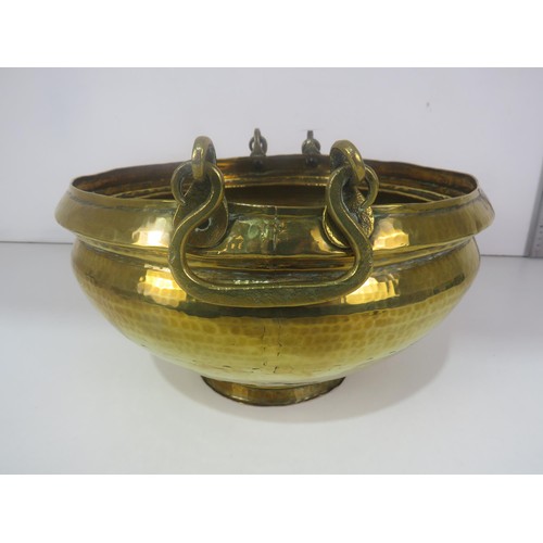 100 - LARGE HAMMERED BRASS BOWL/ PLANTER  Height 18cms x WIDTH 32cms