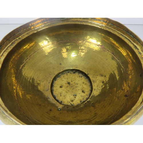 100 - LARGE HAMMERED BRASS BOWL/ PLANTER  Height 18cms x WIDTH 32cms