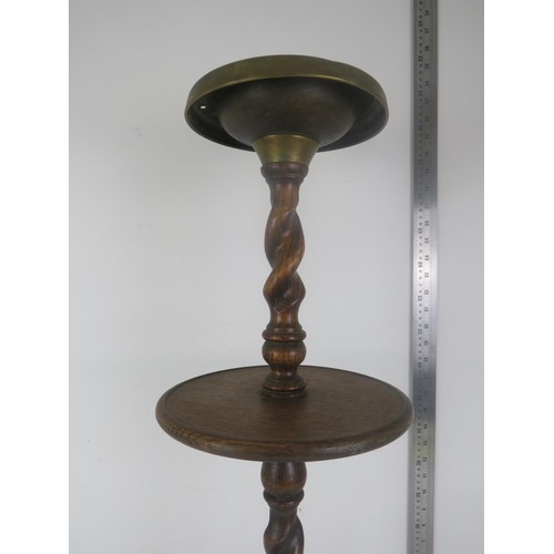 286 - CARVED WOOD BARLEY TWIST PEDESTAL SMOKING ASHTRAY STAND WITH THREE CAST IRON LIONS PAWS FEET HEIGHT ... 