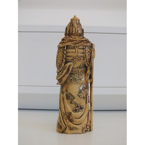 275 - ORIENTAL CHINESE BONE CARVED WARRIOR FIGURE height 12.5cms