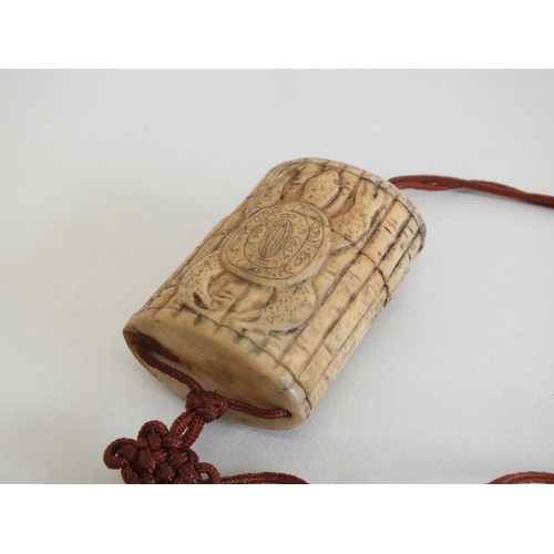 280 - JAPANESE/CHINESE HAND CARVED BONE INRO WITH TURTLES ON NECK STRING -  approx size 6cms x 4cms x 2.5c... 