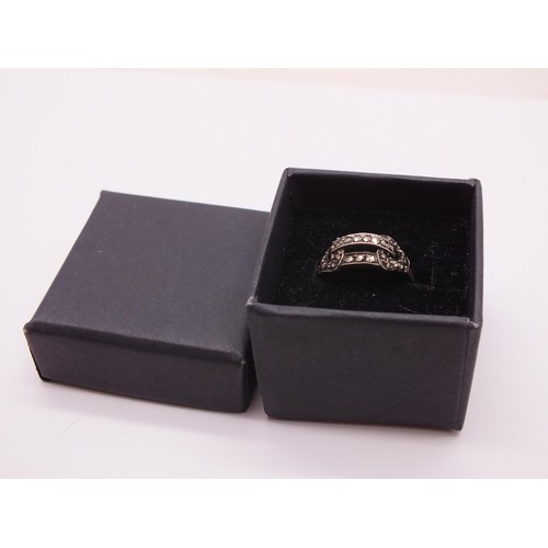 235 - STUNNING ART DECO 835 SILVER MARCASITE RING SIZE M -  WITH BOX