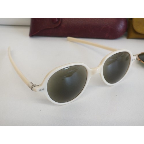 246 - POLAROID CLIP-ON SUNGLASSES AND RETRO LONG ARM CREAM SUNGLASSES BOTH WITH CASES