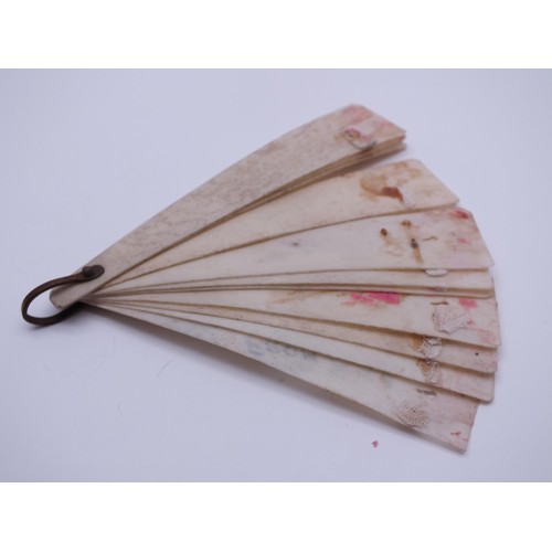 258 - HANDMADE SWEETHEART BONE HANDHELD FAN - (FROM BILL HONG KONG 1945) INSCRIPTION