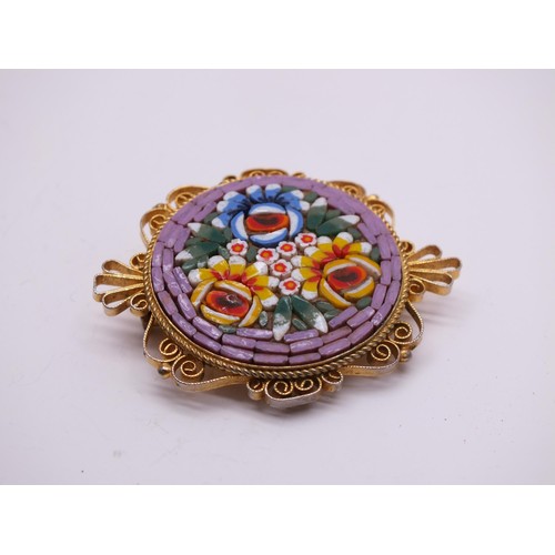 259 - ITALIAN MICRO MOSAIC BROOCH 4cms x 3.5cms