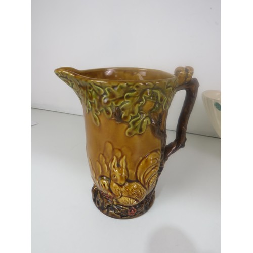 353 - WADEHEATH SQUIRREL AND OAK TREE JUG, AYNSLEY MILLENIUM DAFFODIL VASE, STONEWARE BOWL AND VASE PLANTE... 