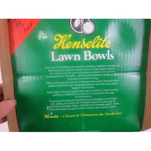 356 - BOXED SET OF 4 HENSELITE LAWN BOWLS