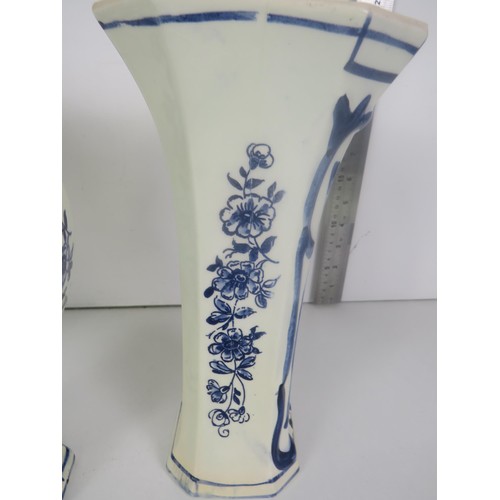 359 - PAIR OF BLUE AND WHITE DELFT VASES AND OTHER DELFT VASE