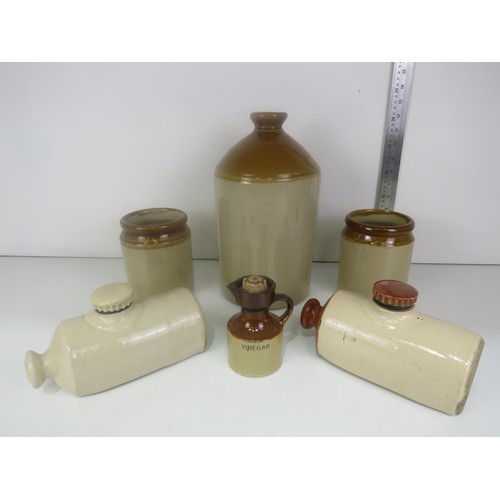 362 - 6 x VINTAGE STONEWARE JUGS, JARS AND HOT WATER BOTTLES