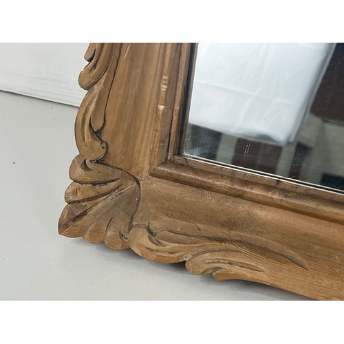 298 - LARGE CARVED PINE FRAME WALL MIRROR - SIZE LENGTH 63cms x HEIGHT 80cm