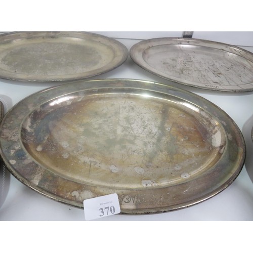 370 - SIX VINTAGE WHITE METAL/ SILVER PLATED SERVING TRAYS