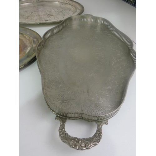 370 - SIX VINTAGE WHITE METAL/ SILVER PLATED SERVING TRAYS