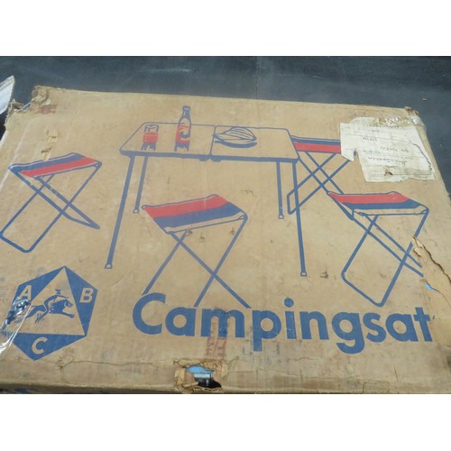 372 - BEANSTALK KAMP KITCHEN (METAL CAMPING SHELVING UNIT) BOXED AND A FOLDING CAMPING TABLE