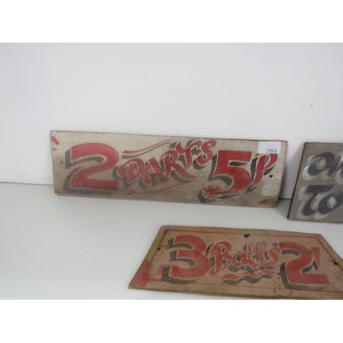 384 - 3 x HAND PAINTED FAIRGROUND SIGNS TO INCLUDE 