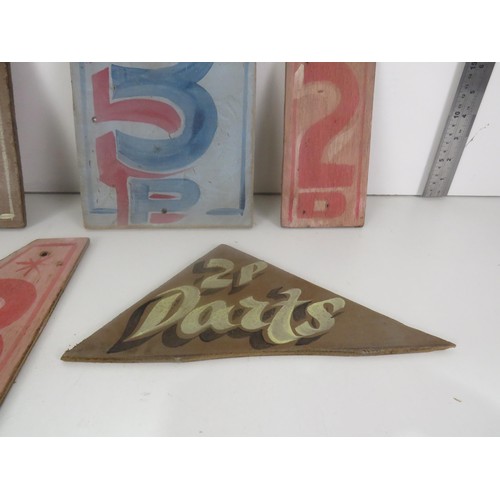 385 - 5 x SMALL HAND PAINTED FAIRGROUND SIGNS