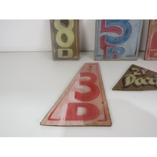 385 - 5 x SMALL HAND PAINTED FAIRGROUND SIGNS