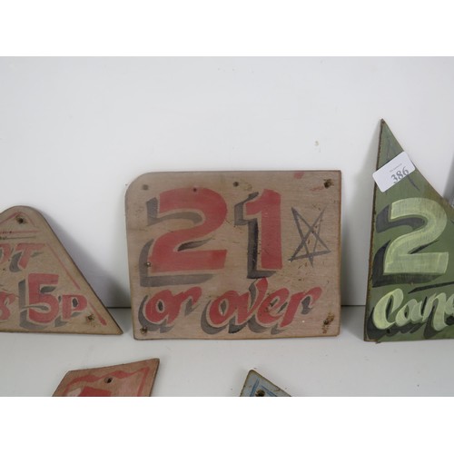 386 - 5 x SMALL HAND PAINTED FAIRGROUND SIGNS