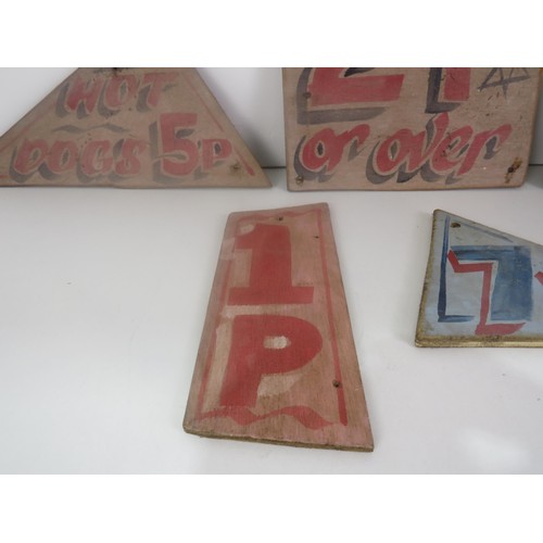 386 - 5 x SMALL HAND PAINTED FAIRGROUND SIGNS