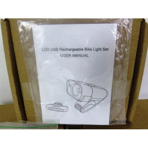 110 - 3 x RECHARGEABLE BIKE LIGHT SETS AS NEW IN BOXES