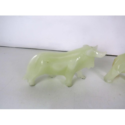 111 - 3  x CARVED ONYX ANIMALS (BULL BEAR AND ELEPHANT)