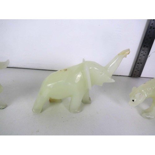 111 - 3  x CARVED ONYX ANIMALS (BULL BEAR AND ELEPHANT)