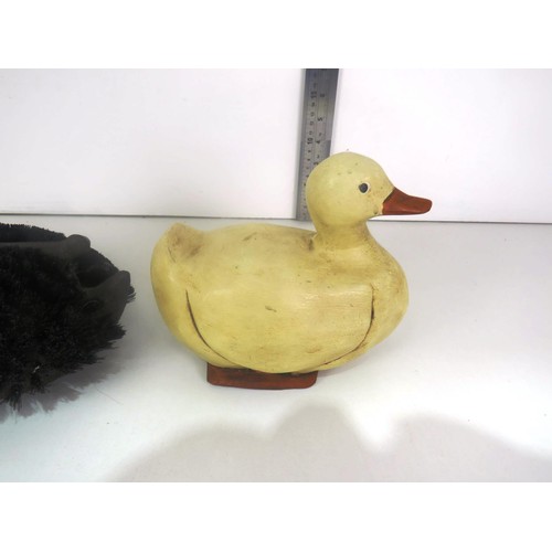 116 - CAST IRON DUCK SHOE SCRAPER AND ONE WOODEN