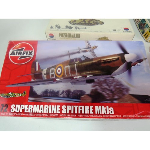 123 - 6 x SCALE MODEL TANK MODEL KITS AND SPITFIRES INCLUDES AIRFIX