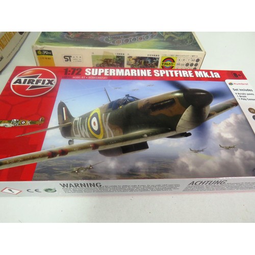 123 - 6 x SCALE MODEL TANK MODEL KITS AND SPITFIRES INCLUDES AIRFIX