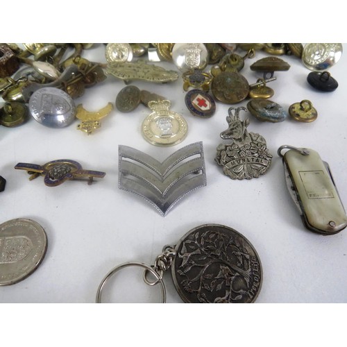 124 - MILITARY BUTTONS, CAP BADGES AND COINS