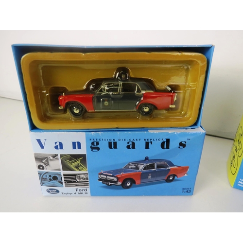 73 - 4 x BOXED DIECAST- CORGI MORRIS MINOR, CORGI THAMES TRADER HEINZ, VANGARDS, FORD ANGLICAN VAN AND VA... 