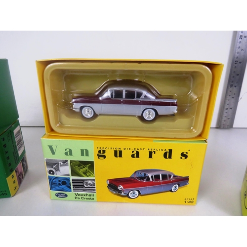 74 - 4 x BOXED VANGAURDS DIECAST 1/43 SCALE VAXHAUL PA CRESTA, AUSTIN A40 VAN LAND ROVER 2 ROVER P6 3500 ... 