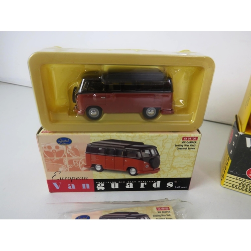 75 - 4 x BOXED VNAGARDS, 1/43 SCALE DIECAST, VW CAMPER, POPULAR 1950'S/60'S SALOON CAR, TRIUMPH HERALD AN... 