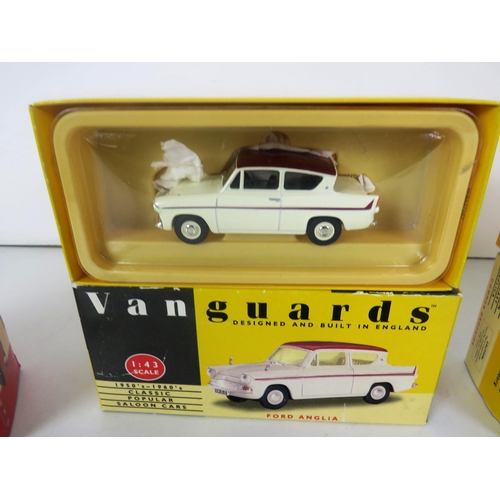 75 - 4 x BOXED VNAGARDS, 1/43 SCALE DIECAST, VW CAMPER, POPULAR 1950'S/60'S SALOON CAR, TRIUMPH HERALD AN... 