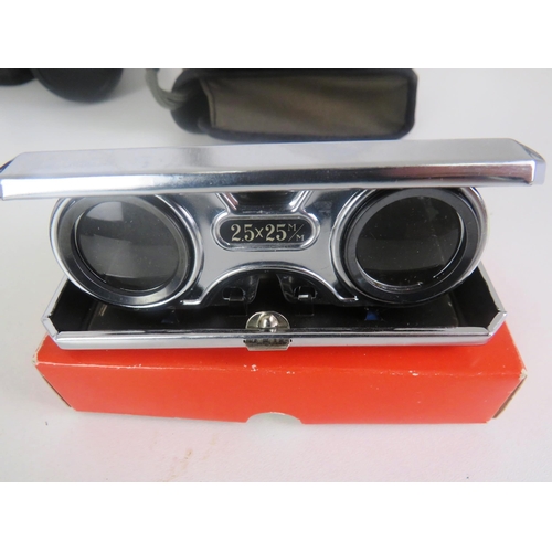 77 - SELECTION OF CAMERAS AND FOLDING OPERA GLASSES INCLUDES BOXED FOLDING BROWNIE, PRATICA B100 ELECTRON... 