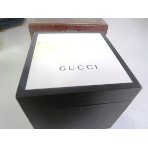 150 - SELECTION OF JEWLLERY BOXES INCLUDES GUCCI, MUSICAL, WOODEN ETC