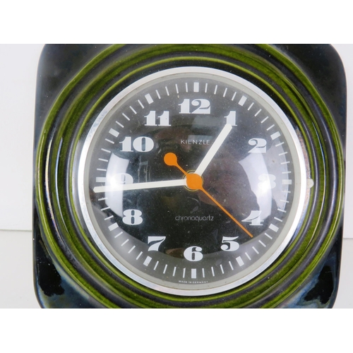 250 - MID CENTURY CIRCA 1960'S DARK GREEN CERAMIC GERMAN KIENZLE CHRONOQUARTZ WALL CLOCK