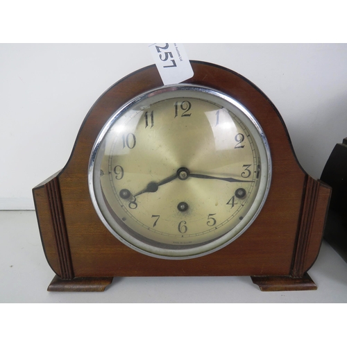 257 - TWO ART DECO WOOD CASED MANTLE CLOCKS