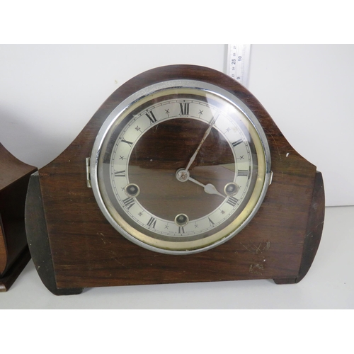 257 - TWO ART DECO WOOD CASED MANTLE CLOCKS