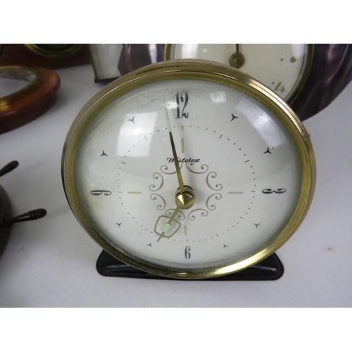 263 - SELECTION OF CLOCKS AND BAROMETERS INCLUDES MESTCLOX, METAMEC, BENTIMO ETC