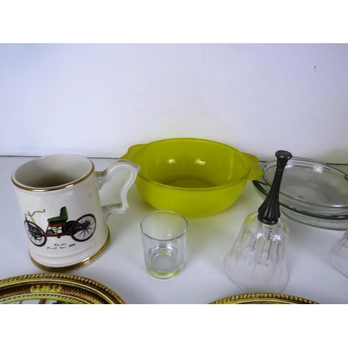 269 - 3 x TRAYS OF CERAMICS AND GLASSWARE INCLUDES SET OF SIX BABYCHAM GLASSES CRYSTAL BELLS, PYREX DISHES... 