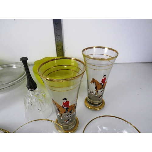 269 - 3 x TRAYS OF CERAMICS AND GLASSWARE INCLUDES SET OF SIX BABYCHAM GLASSES CRYSTAL BELLS, PYREX DISHES... 