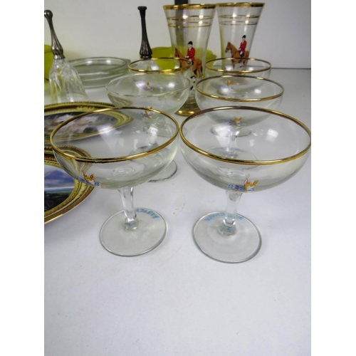 269 - 3 x TRAYS OF CERAMICS AND GLASSWARE INCLUDES SET OF SIX BABYCHAM GLASSES CRYSTAL BELLS, PYREX DISHES... 