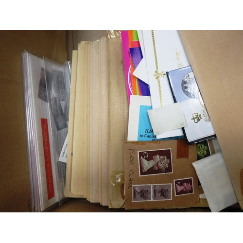 271 - 2 x BOXES FULL OF STAMPS AND 1ST DAY COVERS, LOOSE STAMPS ALBUMS etc