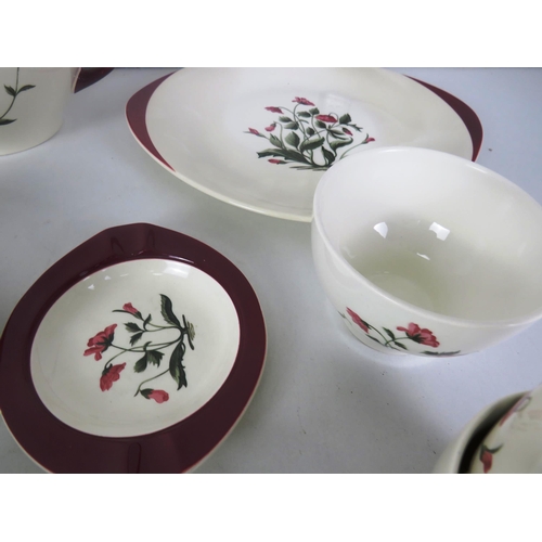 279 - WEDGEWOOD MAYFIELD PATTERN TEASET CONSISTING OF TEAPOT MILK JUG, SUGAR BOWL, CUPS, SAUCERS, PLATES