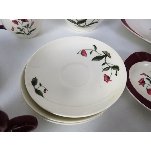 279 - WEDGEWOOD MAYFIELD PATTERN TEASET CONSISTING OF TEAPOT MILK JUG, SUGAR BOWL, CUPS, SAUCERS, PLATES