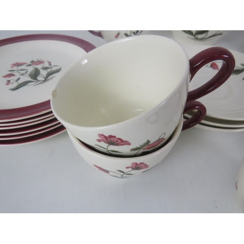 279 - WEDGEWOOD MAYFIELD PATTERN TEASET CONSISTING OF TEAPOT MILK JUG, SUGAR BOWL, CUPS, SAUCERS, PLATES